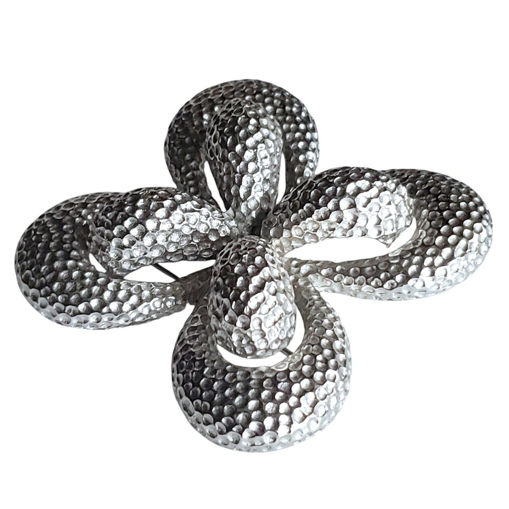 Pauline Rader 3D Brooch Pin Pendant Hammered Silverton Texture Statement Vintage
